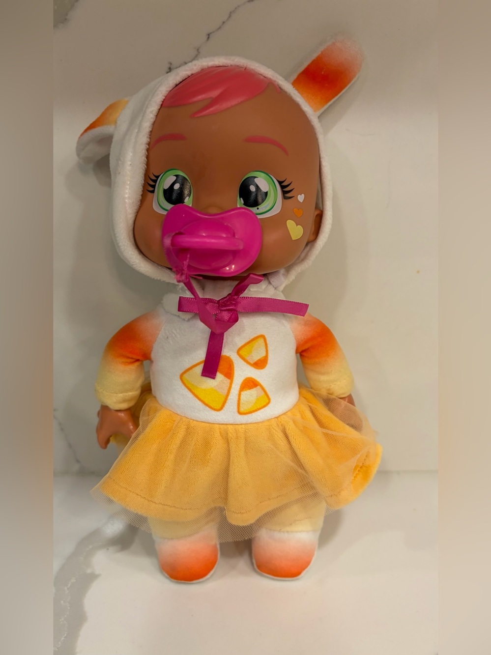 Cry Babies Tiny Cuddles Halloween Special Edition – Candy Corn Baby Doll 9”